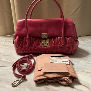 Cute Miu Miu Matelassé leather ruched handbag-Pink